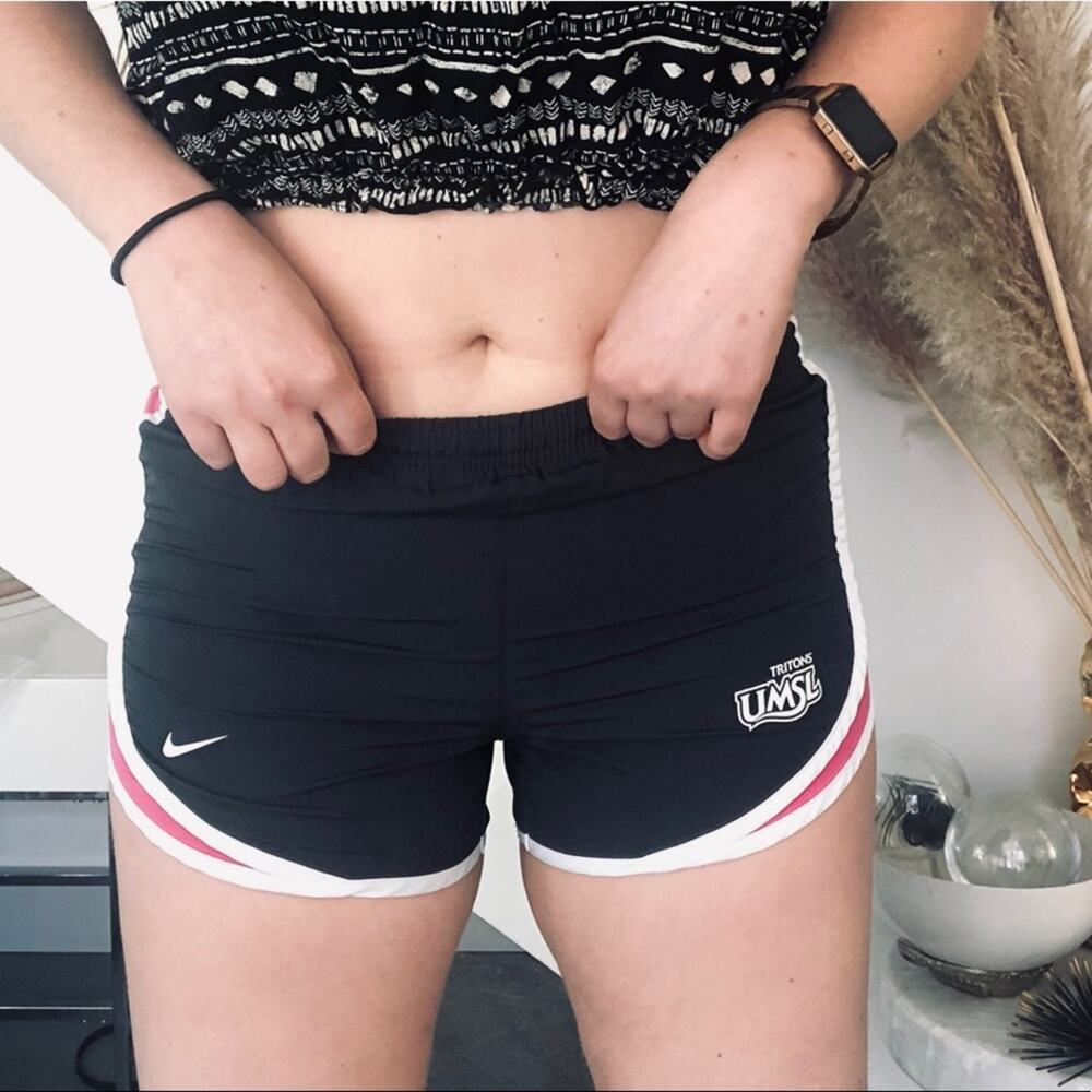 NIKE Black Pink White Dri Fit Athletic Workout Gym USML Logo Lined Shorts XS - Picture 2 of 5